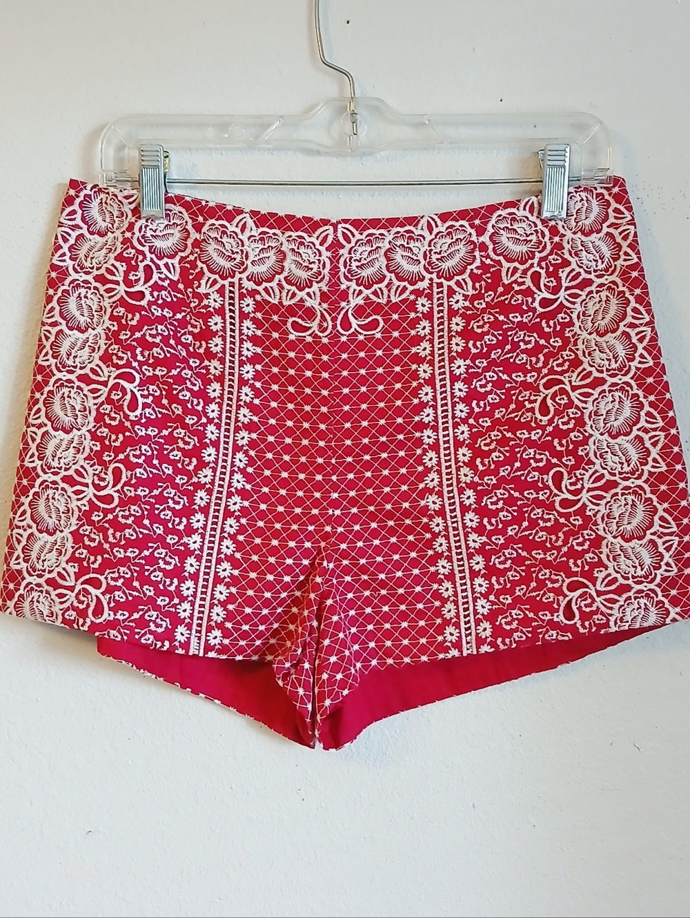 Divided Red Embroidered Shorts Size 10 Boho